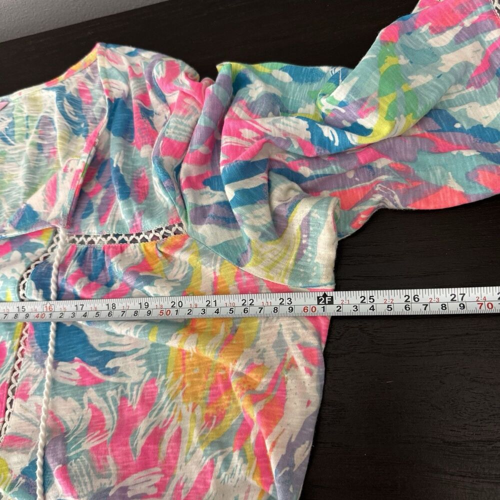 Lilly Pulitzer Colorful Abstract Paint Splash Slub Cotton Tassel Tunic Blouse XL - Picture 9 of 11